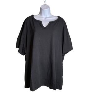 Catherine's Women's Black V Neck Short Sleeve Top Size 3X Scalloped Split Neck‎